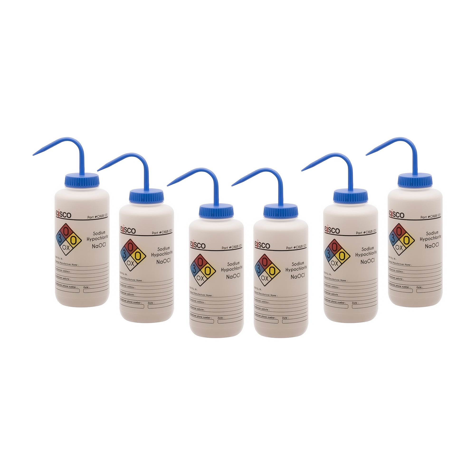 Premium Wash Bottles - Wide Neck, 4 - Color,Capacity 1000ml,Sodium Hypochlorite - eiscoindustrial