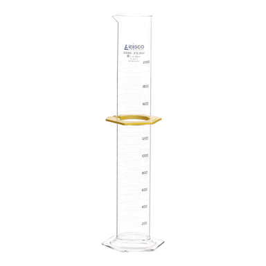 Cylinder Measuring Graduated, cap. 250ml., class 'A', glass hex. base,with protective guard & spout, borosilicate glass, Blue Graduation. As per ASTM E1272 std., Individual Work Certificate T - eiscoindustrial