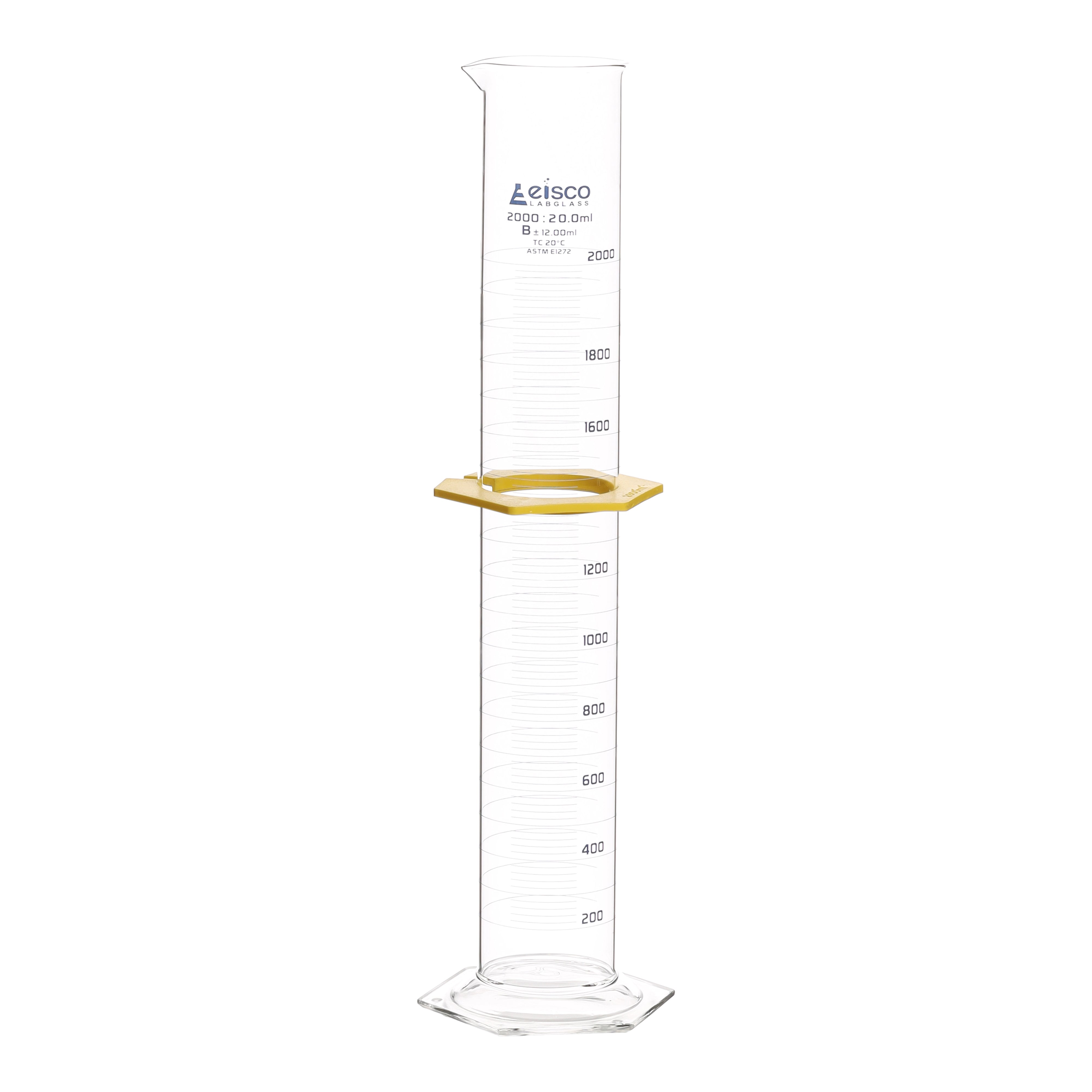 Cylinder Measuring Graduated, cap. 250ml., class 'A', glass hex. base,with protective guard & spout, borosilicate glass, Blue Graduation. As per ASTM E1272 std., Individual Work Certificate T - eiscoindustrial