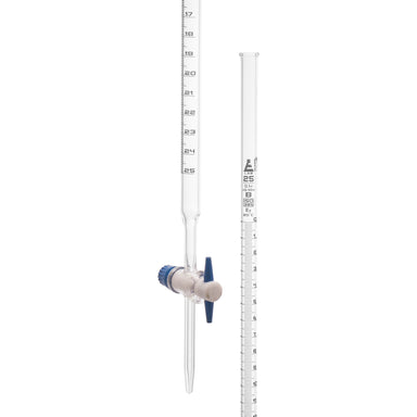 Burettes with straight bore interchangeable PTFE key stopcock, capacity 25ml, Sub. Div. 0.10ml Tolerance ± 0.10ml, class 'B', White Graduation - eiscoindustrial