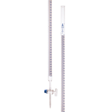 Burettes Schellbach-single bore, glass stopcock, capacity 100ml, Sub. Div. 0.20ml Tolerance ± 0.10ml, class 'A', Blue Graduation - eiscoindustrial