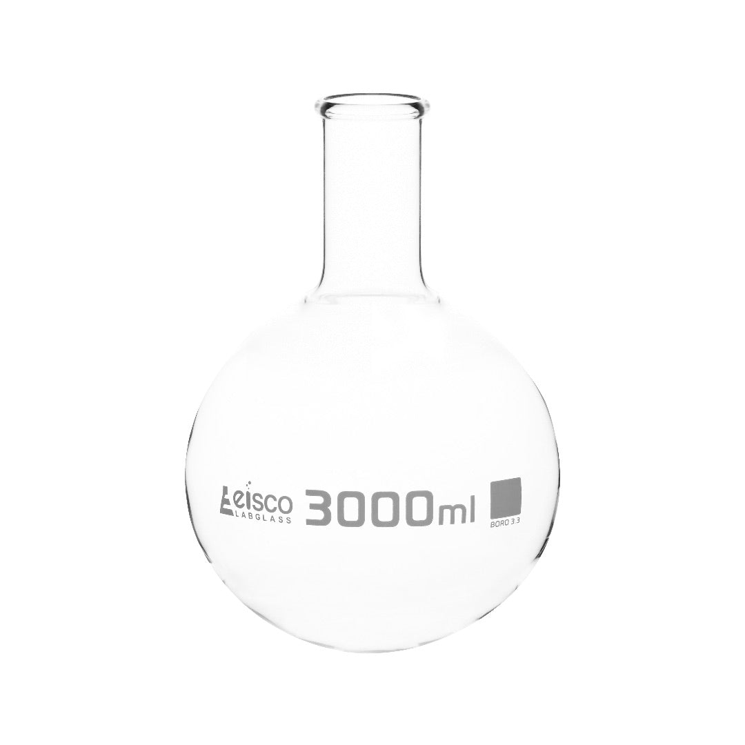 Flask Boiling 3000ml, round bottom, narrow neck, borosilicate glass - eiscoindustrial