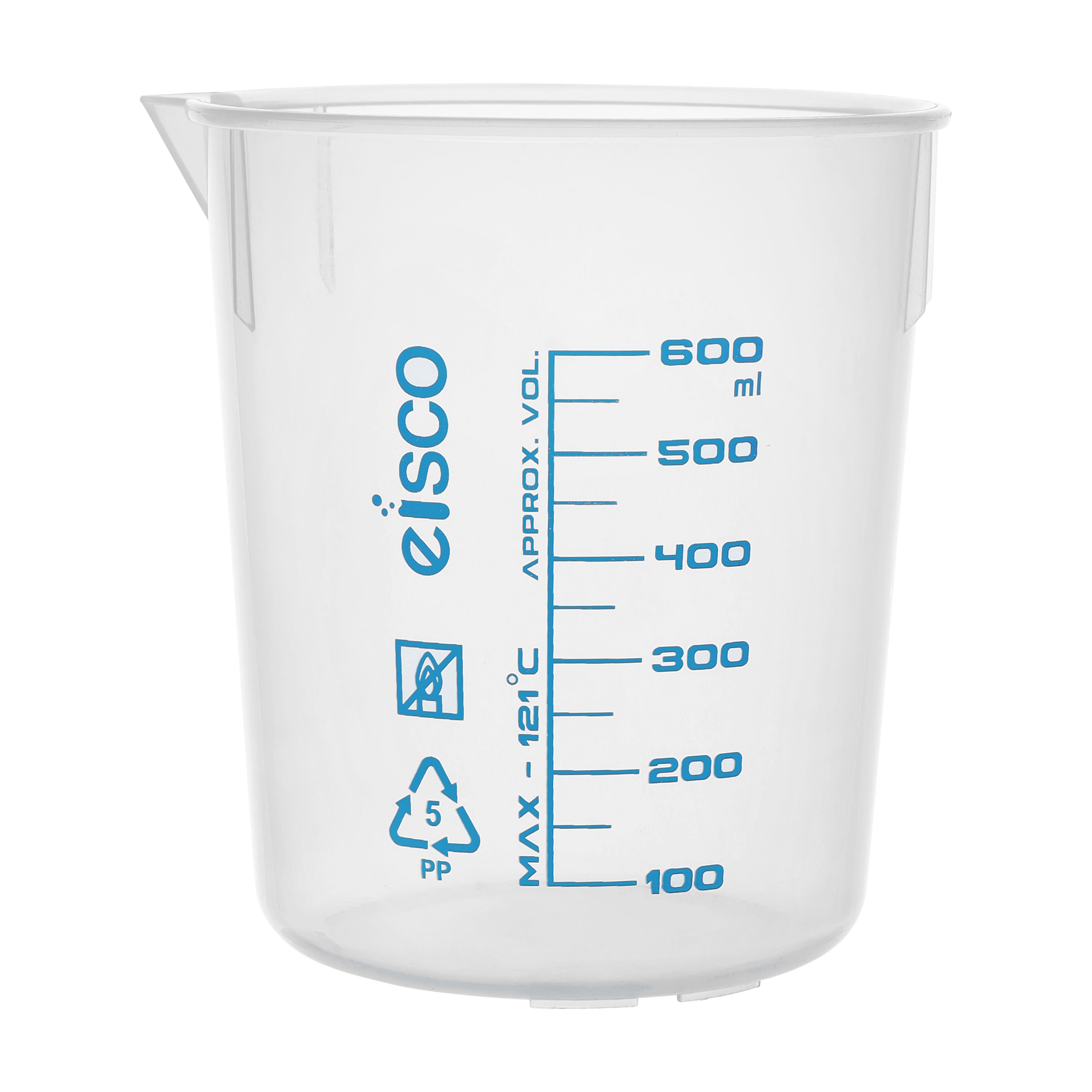 Beaker -  Polypropylene, low form with spout Screen Printed 600 x 50ml - eiscoindustrial