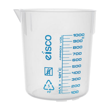 Beaker -  Polypropylene, low form with spout Screen Printed 1000 x 50ml - eiscoindustrial