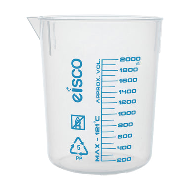 Beaker -  Polypropylene, low form with spout Screen Printed 2000 x 100ml - eiscoindustrial