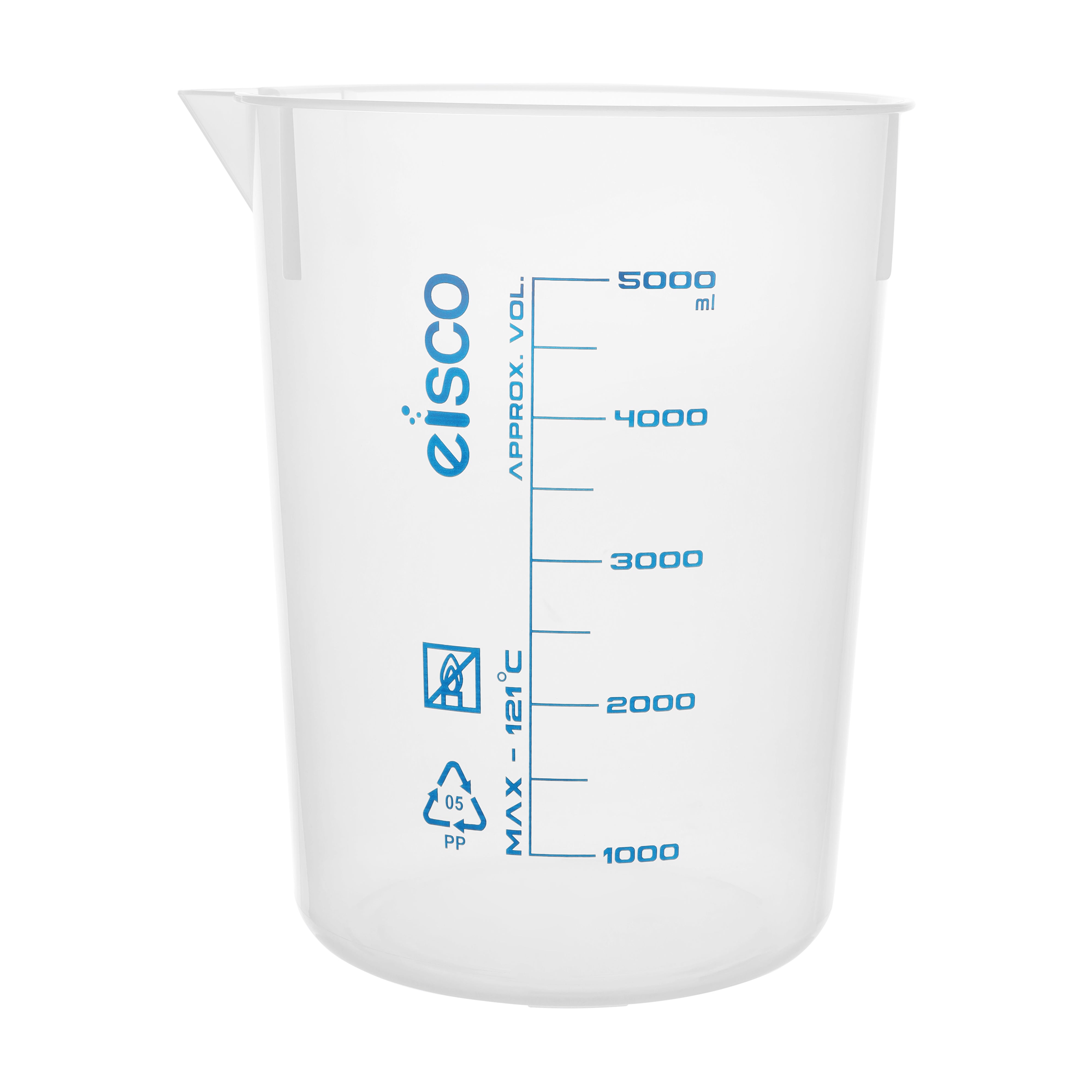 Beaker -  Polypropylene, low form with spout Screen Printed 5000 x 500ml - eiscoindustrial