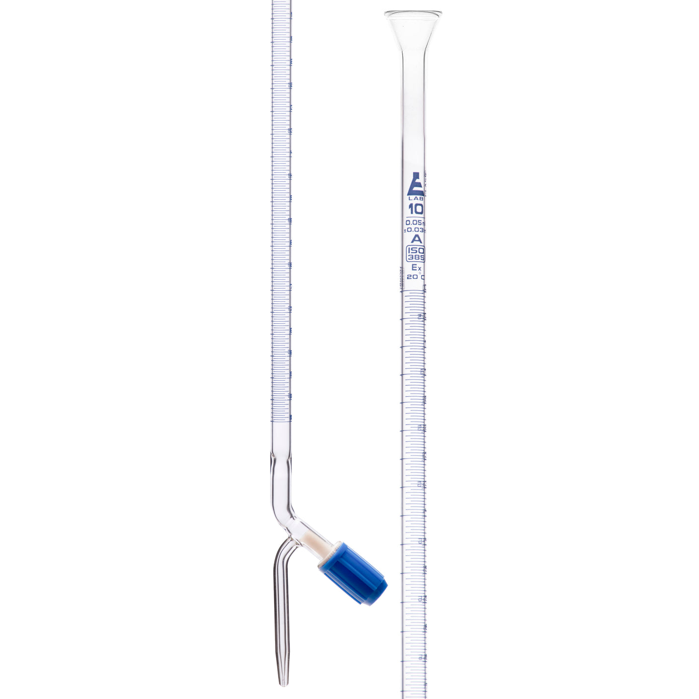 Burettes - Glass with needle valve stopcork, class-AS,capacity 100ml, Sub. Div. 0.20ml Tolerance ± 0.10ml, White Graduation - eiscoindustrial