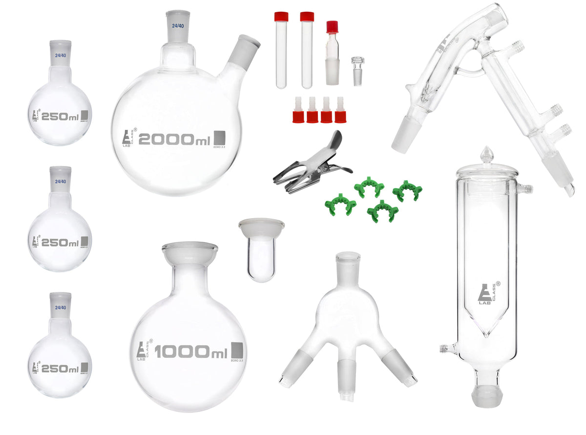 Short Distillation Set, Glassware Only, 21 Piece — eiscoindustrial