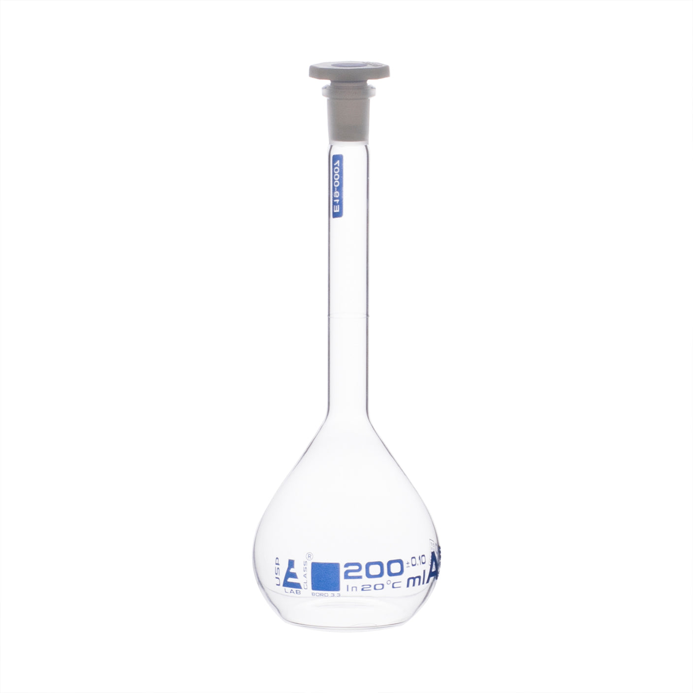 Flask Volumetric class 'A', cap. 100 ml, borosilicate glass PE & Glass Penny Head Stopper, Individual Work Certificate, TC-27 C - eiscoindustrial