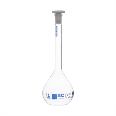 Flask Volumetric class 'A', cap. 25ml, borosilicate glass PE & Glass Penny Head Stopper, Individual Work Certificate, TC-20 C - eiscoindustrial