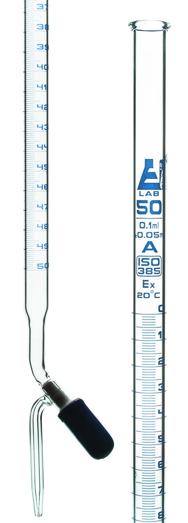 Burettes - PTFE Rotaflow stopcock, capacity 10ml, Sub. Div. 0.05ml Tolerance ± 0.03ml, class 'A', with individual work certificate, TD - 27 C - eiscoindustrial