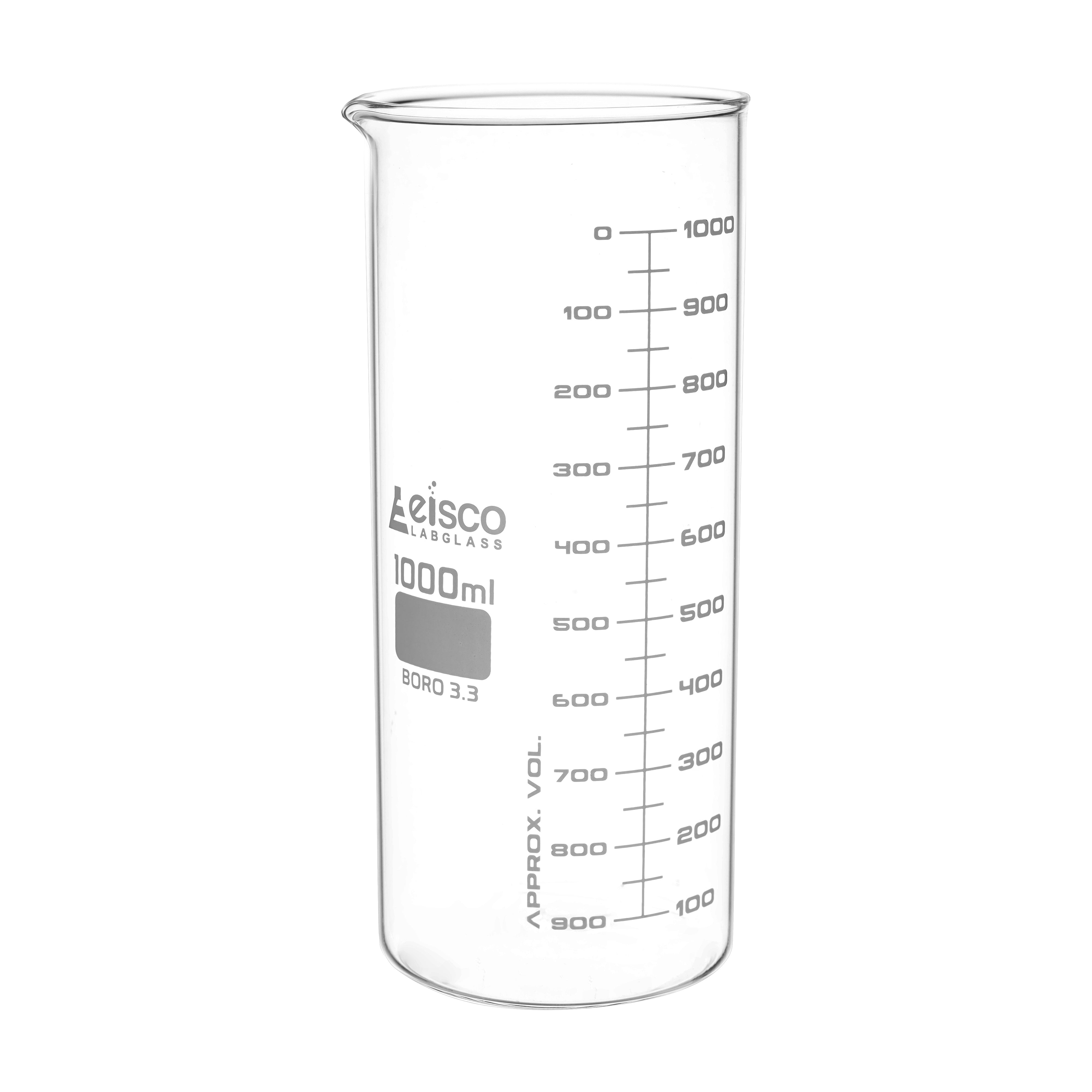 Beakers - Glass - ASTM, Tall Form, with spout made of borosilicate glass, graduated 1000 ml - eiscoindustrial