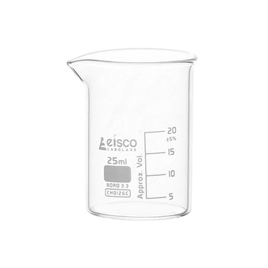 Beaker Low form, with spout made of borosilicate glass, graduated 25 ml - eiscoindustrial