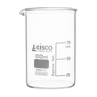 Beaker Low form, with spout made of borosilicate glass, graduated 100 ml - eiscoindustrial