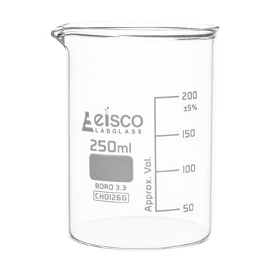 Beaker Low form, with spout made of borosilicate glass, graduated 250 ml - eiscoindustrial