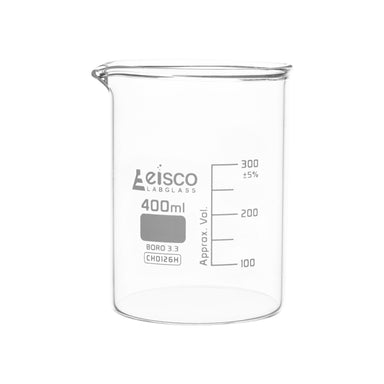 Beaker Low form, with spout made of borosilicate glass, graduated 400 ml - eiscoindustrial