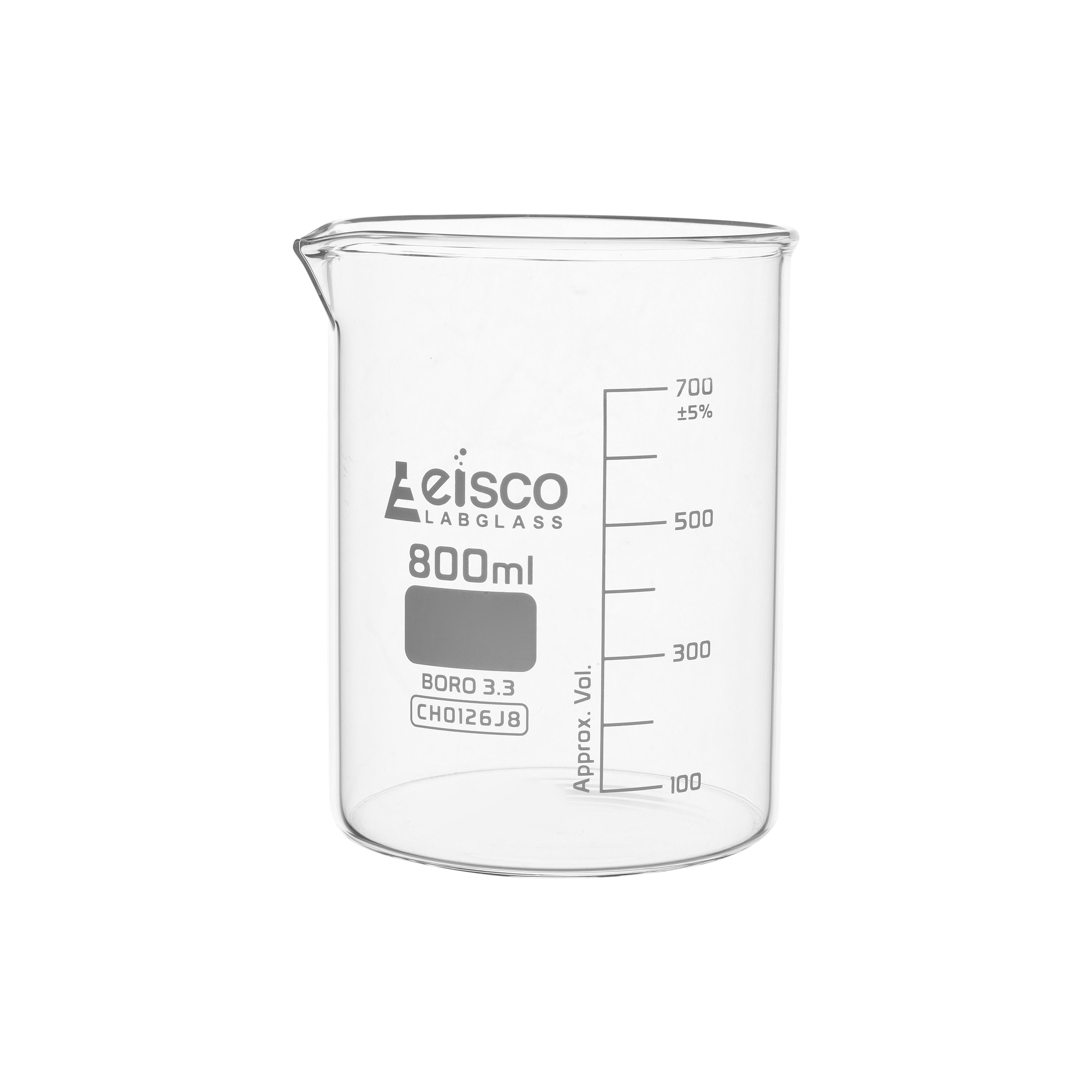 Beaker Low form, with spout made of borosilicate glass, graduated 800 ml - eiscoindustrial