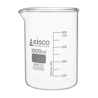 Beaker Low form, with spout made of borosilicate glass, graduated 1000 ml - eiscoindustrial