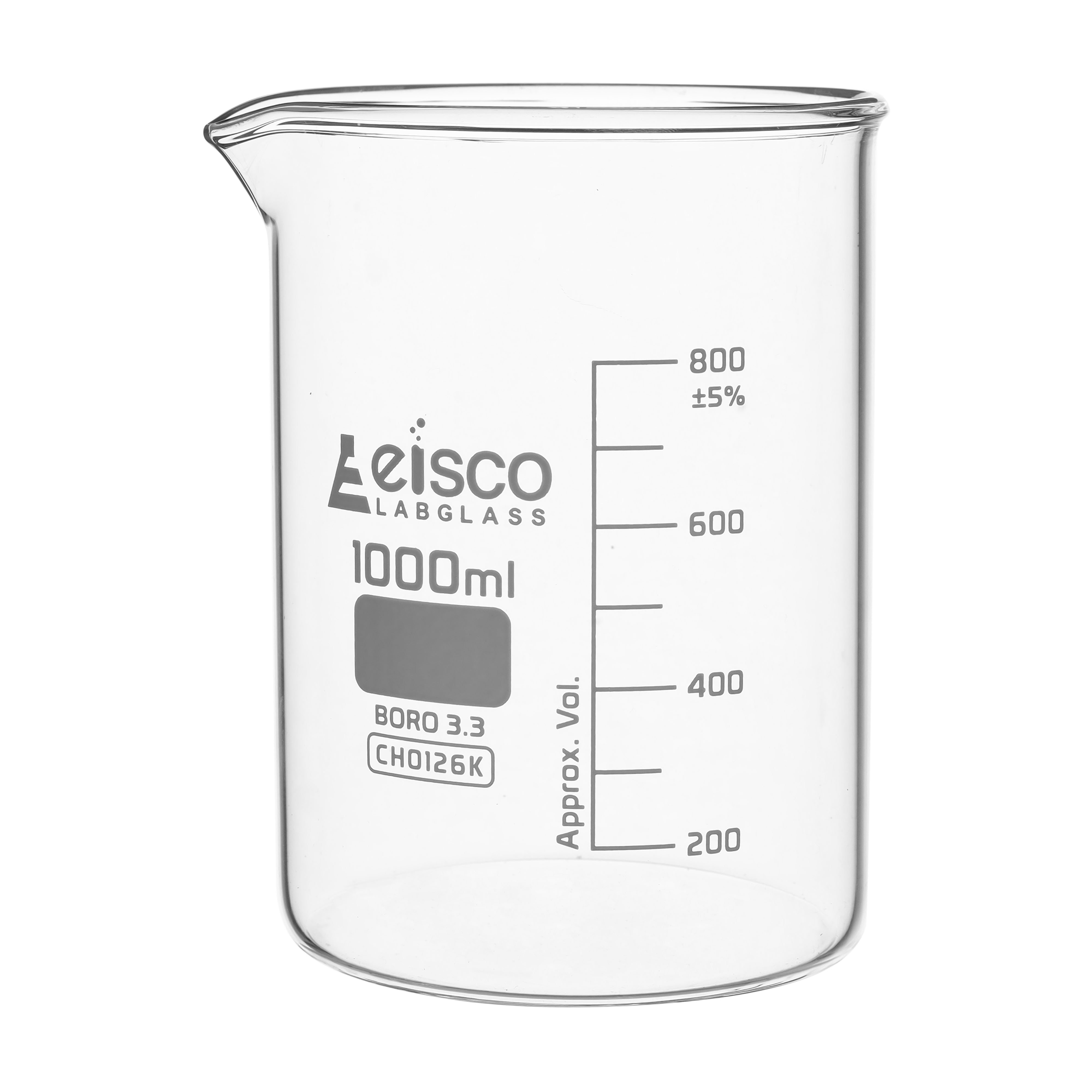 Beaker Low form, with spout made of borosilicate glass, graduated 1000 ml - eiscoindustrial