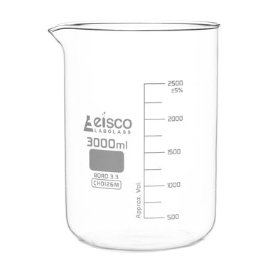 Beaker Low form, with spout made of borosilicate glass, graduated 3000 ml - eiscoindustrial