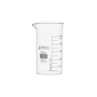 Beaker Tall form, with spout made of borosilicate glass, graduated 50 ml - eiscoindustrial