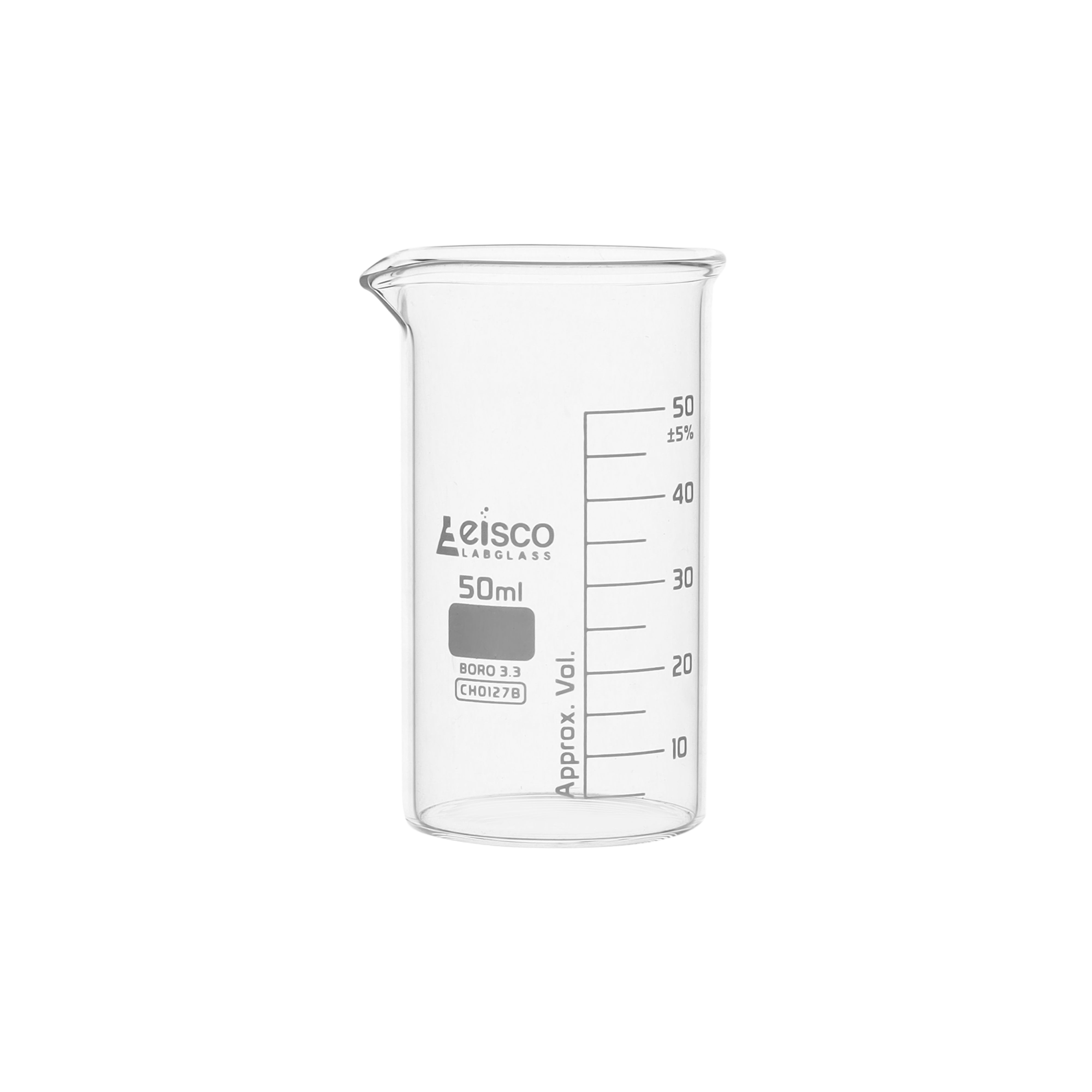 Beaker Tall form, with spout made of borosilicate glass, graduated 50 ml - eiscoindustrial