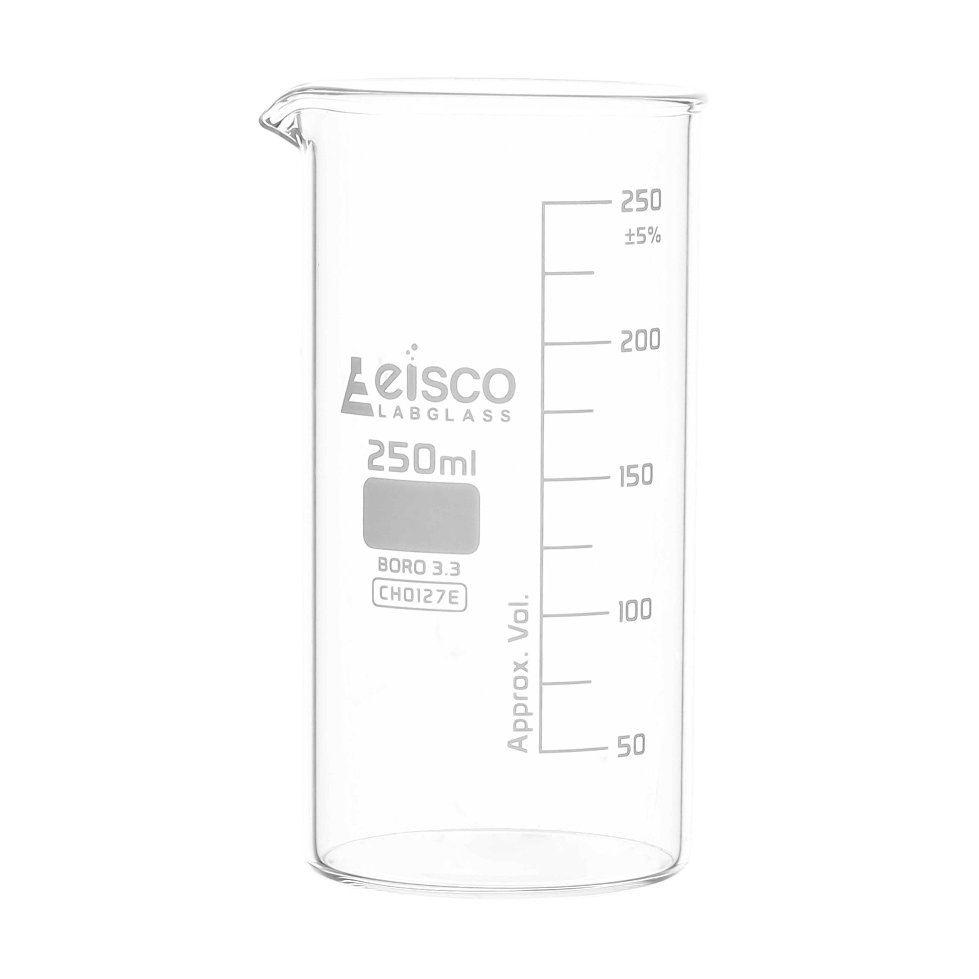 Beaker Tall form, with spout made of borosilicate glass, graduated 250 ml - eiscoindustrial