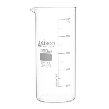 Beaker Tall form, with spout made of borosilicate glass, graduated 1000 ml - eiscoindustrial