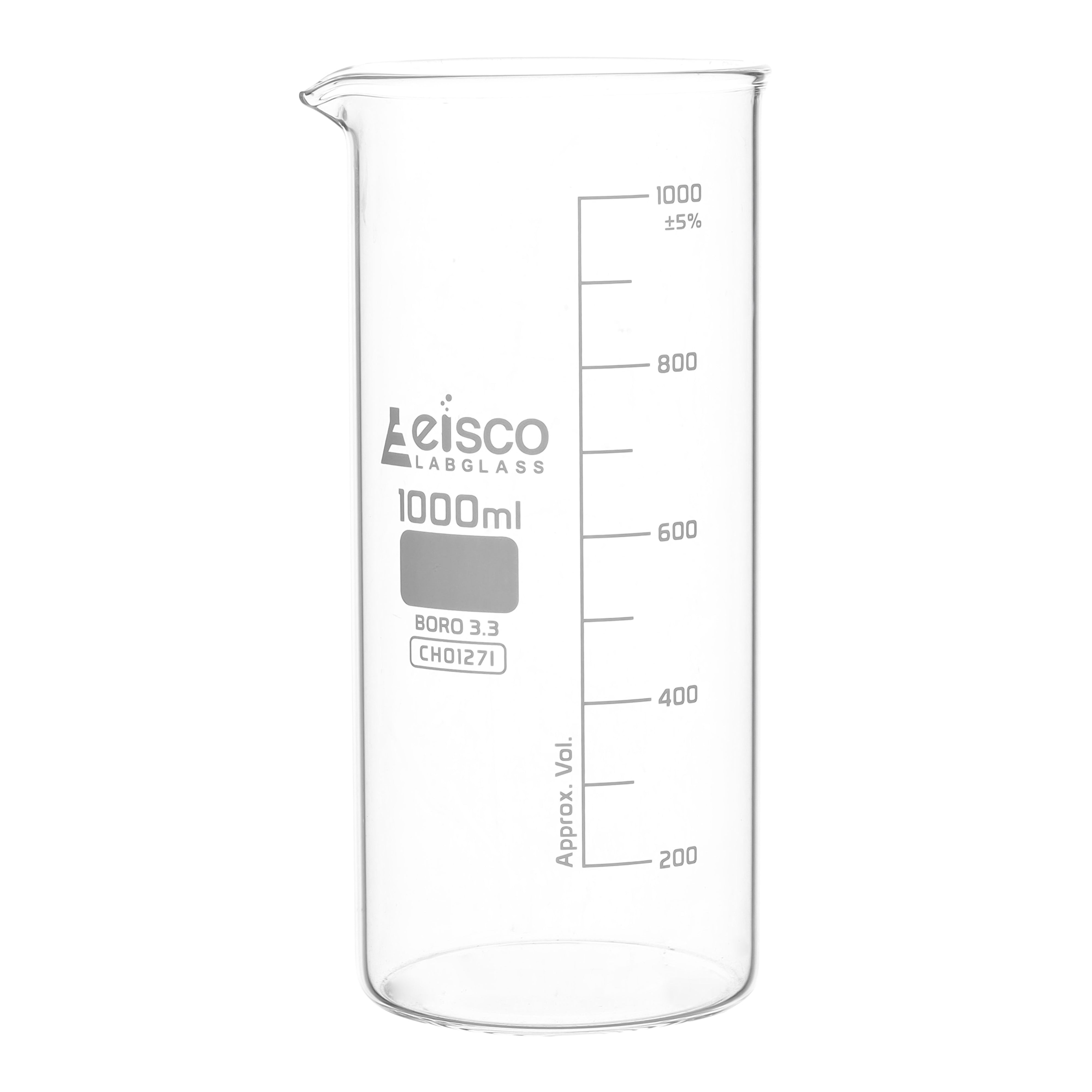 Beaker Tall form, with spout made of borosilicate glass, graduated 1000 ml - eiscoindustrial