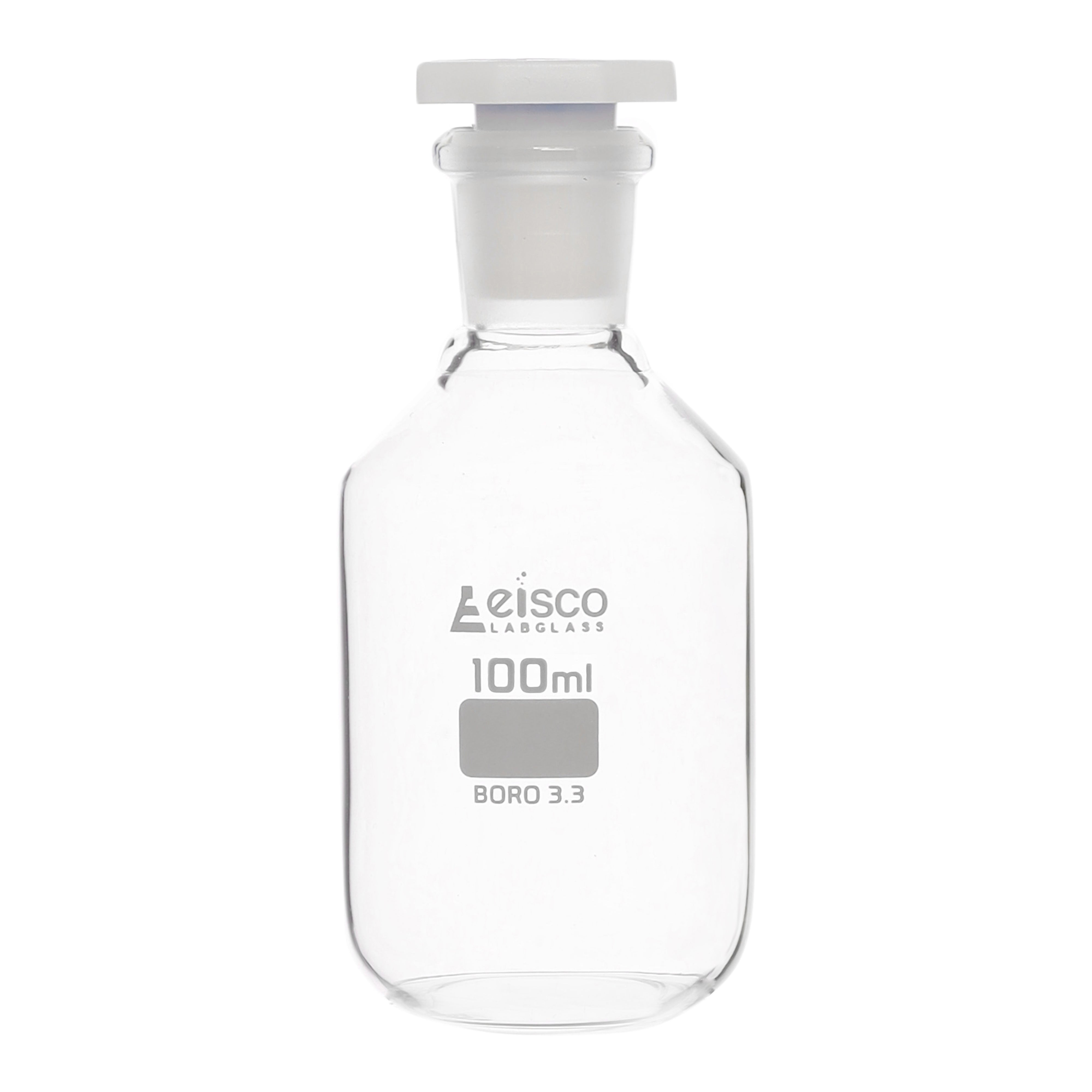 Bottle Reagent, made of borosilicate glass, narrow mouth with acid proof polypropylene stopper , socket size 14/23 100 ML - eiscoindustrial