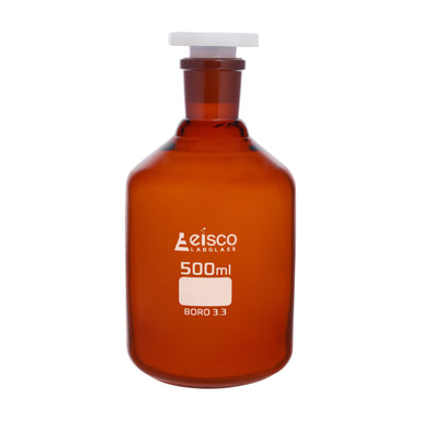 Bottle Reagent, Amber colour, narrow mouth with acid proof polypropylene stopper , socket size 24/29 500 ML - eiscoindustrial