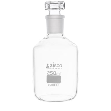 Bottle Reagent, made of borosilicate glass, narrow mouth with interchangeable hexagonal glass hollow stopper , socket size 19/26 250 ML - eiscoindustrial