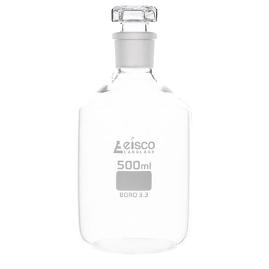 Bottle Reagent, made of borosilicate glass, narrow mouth with interchangeable hexagonal glass hollow stopper , socket size 24/29 500 ML - eiscoindustrial