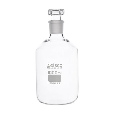 Bottle Reagent, made of borosilicate glass, narrow mouth with interchangeable hexagonal glass hollow stopper , socket size 29/32 1000 ML - eiscoindustrial