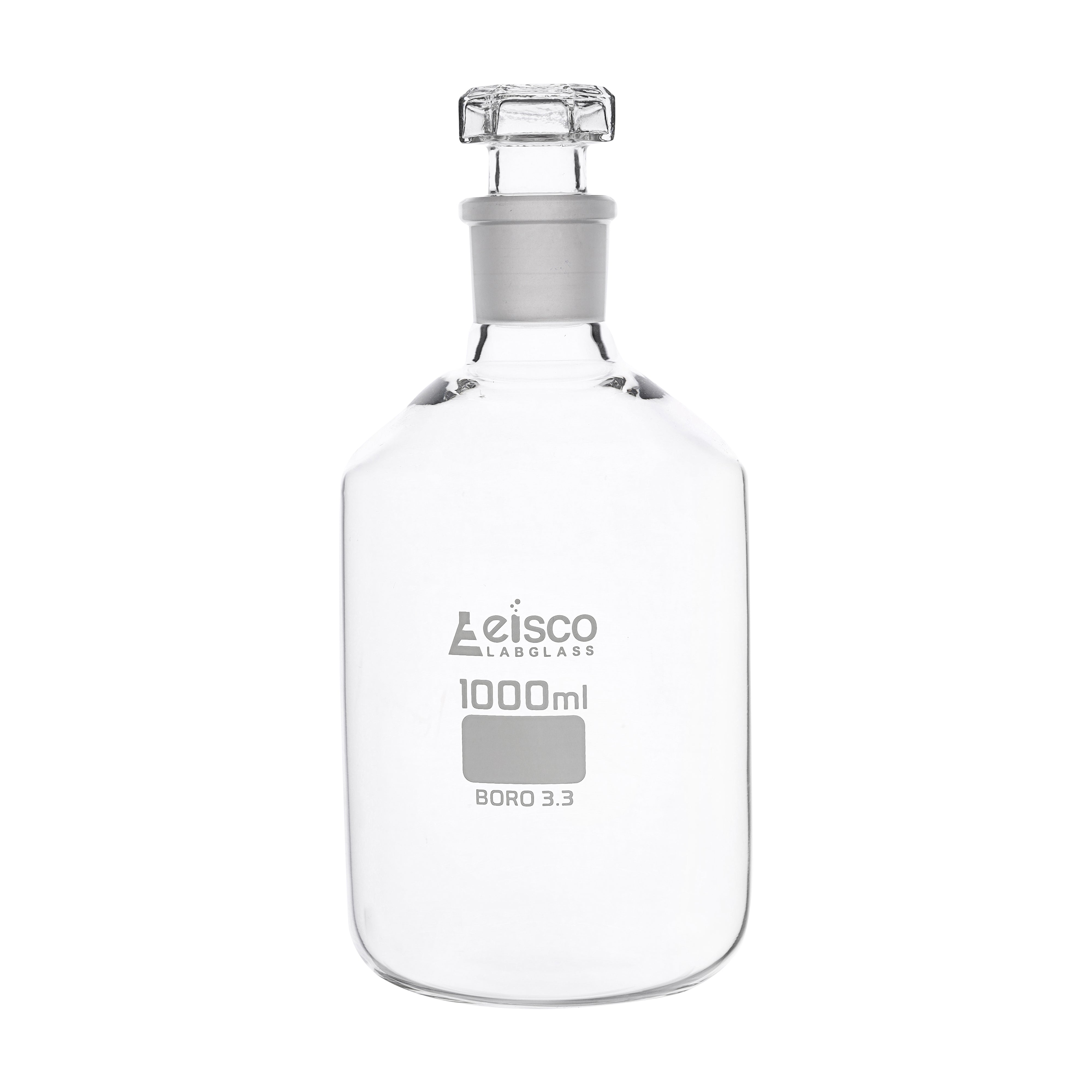 Bottle Reagent, made of borosilicate glass, narrow mouth with interchangeable hexagonal glass hollow stopper , socket size 29/32 1000 ML - eiscoindustrial