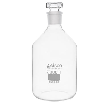 Bottle Reagent, made of borosilicate glass, narrow mouth with interchangeable hexagonal glass hollow stopper , socket size 29/32 2000 ML - eiscoindustrial