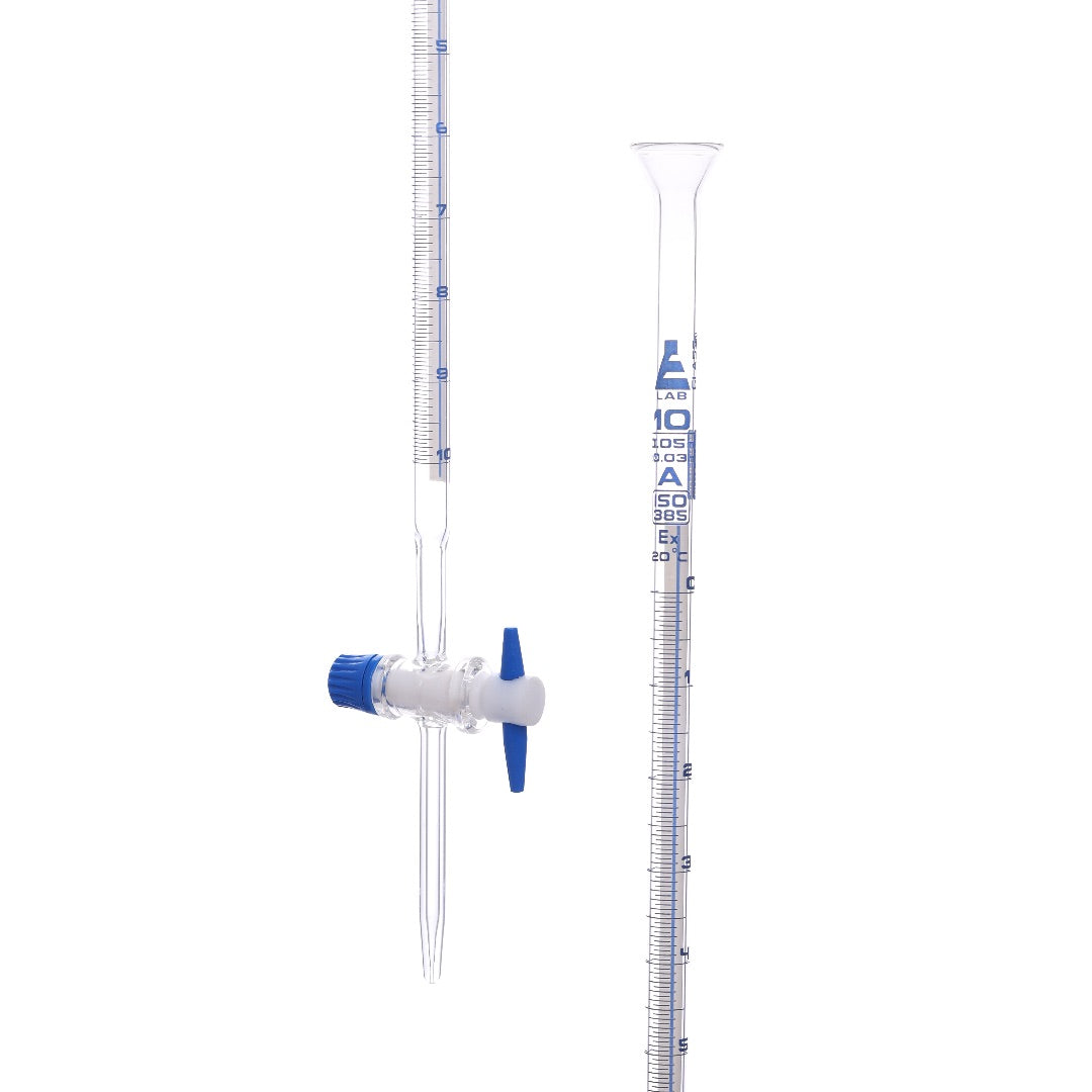 Burettes Schellbach-PTFE key stopcock, capacity 10ml, Sub. Div. 0.05ml Tolerance ± 0.03ml, class 'A' - eiscoindustrial