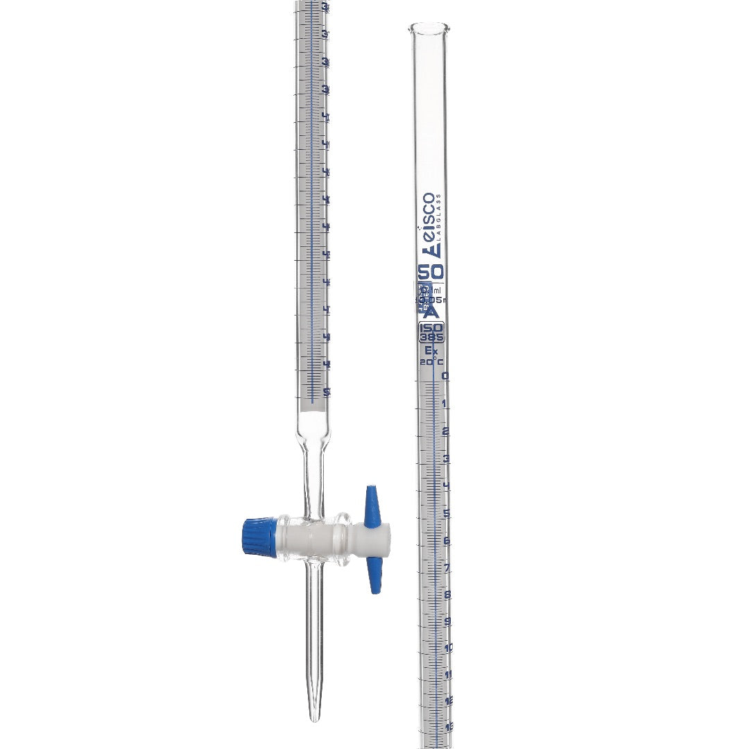 Burettes Schellbach-PTFE key stopcock, capacity 50ml, Sub. Div. 0.10ml Tolerance ± 0.05ml, class 'A' - eiscoindustrial