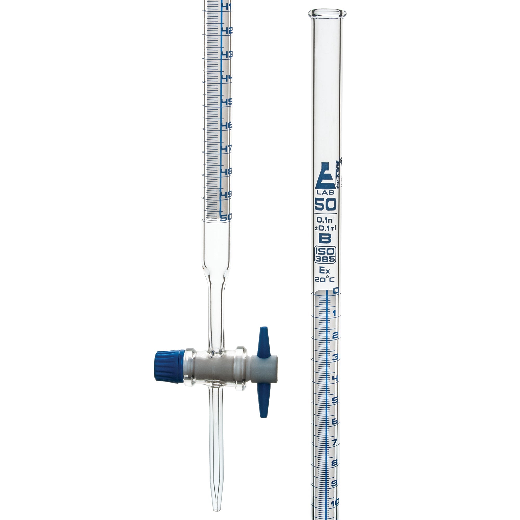 Burettes Schellbach-PTFE key stopcock, capacity 50ml, Sub. Div. 0.10ml Tolerance ± 0.10ml, class 'B' - eiscoindustrial