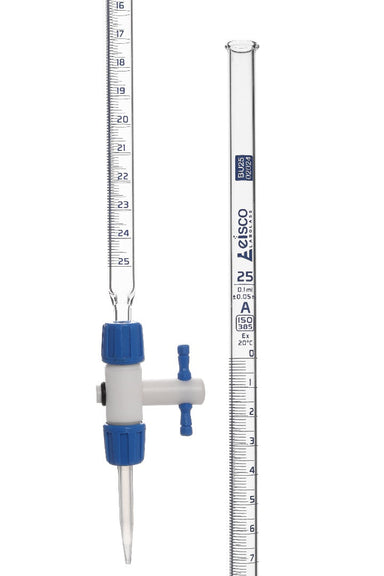 Burettes - Modular, PTFE stopcock, capacity 25ml, Sub. Div. 0.10ml Tolerance ± 0.05ml, class 'A' - eiscoindustrial