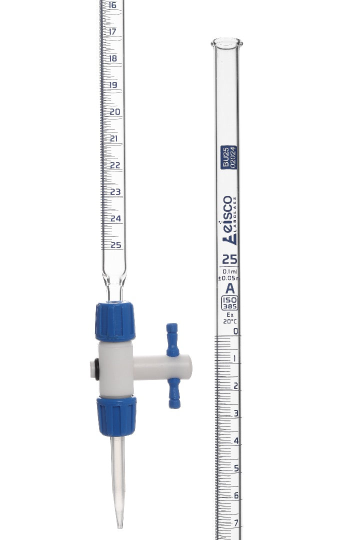 Burettes - Modular, PTFE stopcock, capacity 25ml, Sub. Div. 0.10ml Tolerance ± 0.05ml, class 'A' - eiscoindustrial