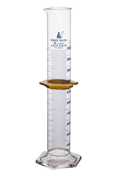 Cylinder Measuring Graduated, cap. 1000ml., class 'A', glass hex. base,with protective guard & spout, borosilicate glass, Blue Graduation. As per ASTM E1272 std. - eiscoindustrial