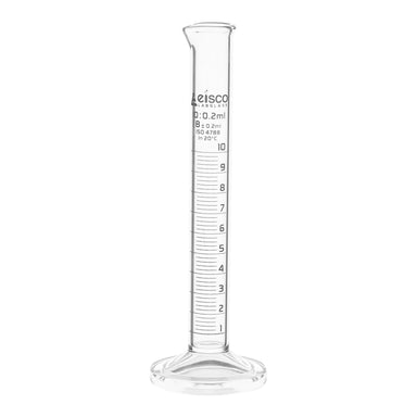 Cylinder Measuring Graduated, cap. 10ml, class 'B', round base with spout, borosilicate glass, White Graduation - eiscoindustrial