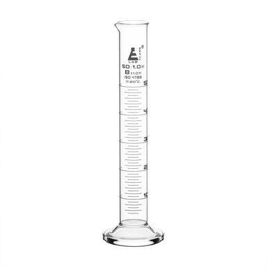 Cylinder Measuring Graduated, cap. 50ml., class 'B', round base with spout, borosilicate glass, White Graduation - eiscoindustrial