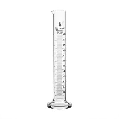 Cylinder Measuring Graduated, cap. 250ml., class 'B', round base with spout, borosilicate glass, White Graduation - eiscoindustrial