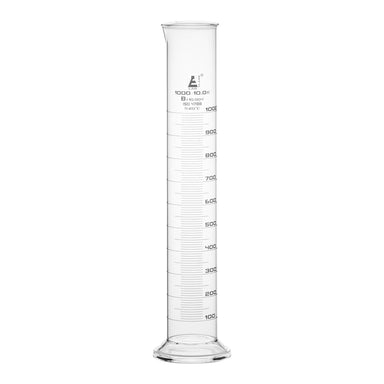 Cylinder Measuring Graduated, cap. 1000ml., class 'B', round base with spout, borosilicate glass, White Graduation - eiscoindustrial