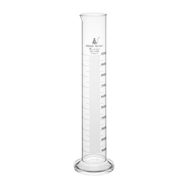 Cylinder Measuring Graduated, cap. 1000ml., class 'A', round base with spout, borosilicate glass, White Graduation - eiscoindustrial