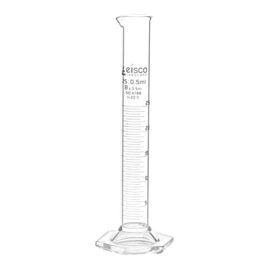 Cylinder Measuring Graduated, cap. 25ml., class 'B', Hex. base with spout, borosilicate glass, White Graduation - eiscoindustrial