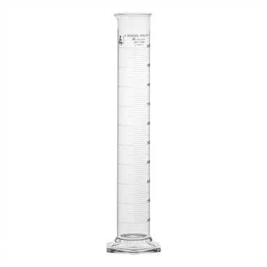 Cylinder Measuring Graduated, cap. 2000ml., class 'B', Hex. base with spout, borosilicate glass, White Graduation - eiscoindustrial