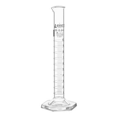 Cylinder Measuring Graduated, cap. 10ml., class 'A', Hex. base with spout, borosilicate glass, White Graduation - eiscoindustrial